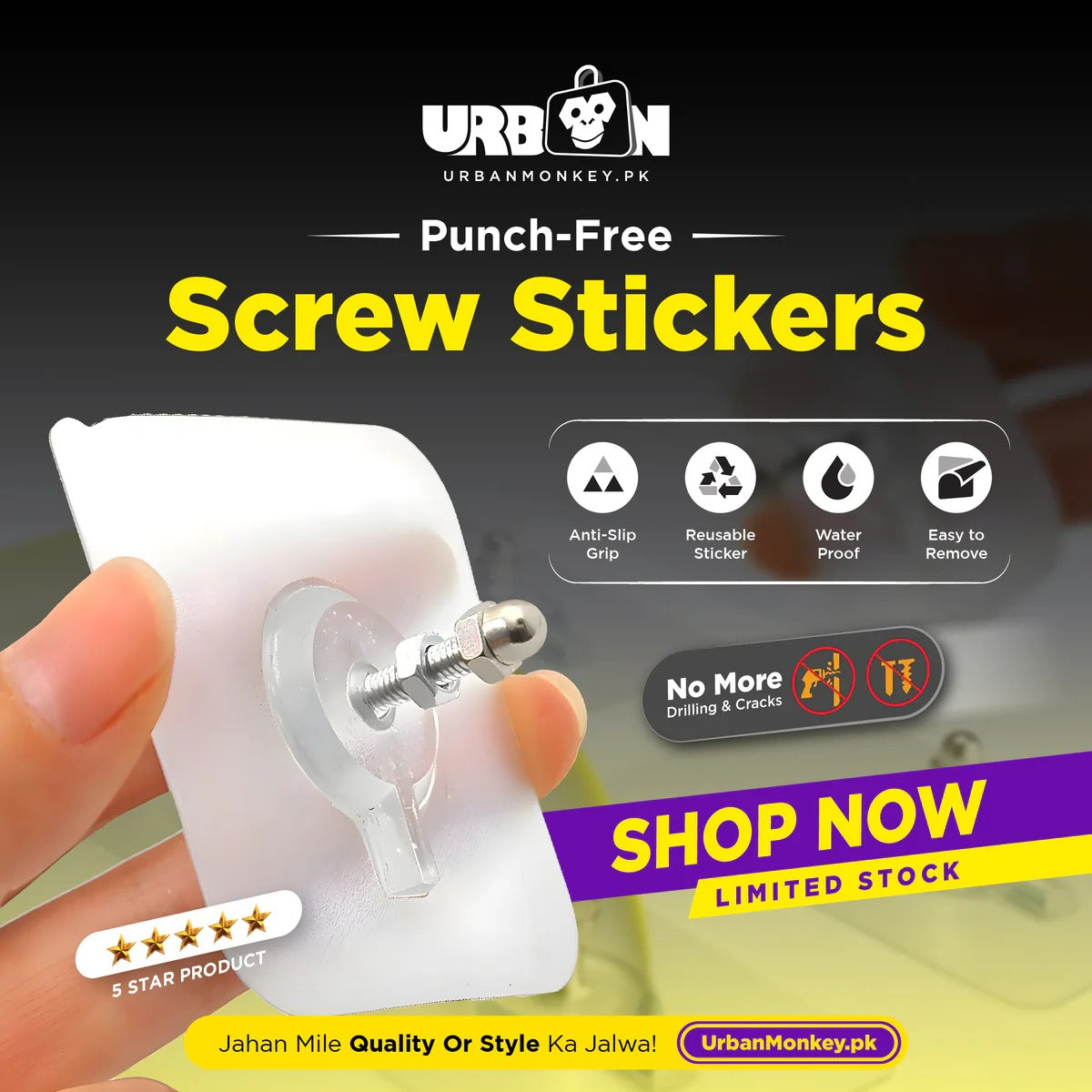 Punch-Free Screw Stickers – No-Drill Mounting Solution